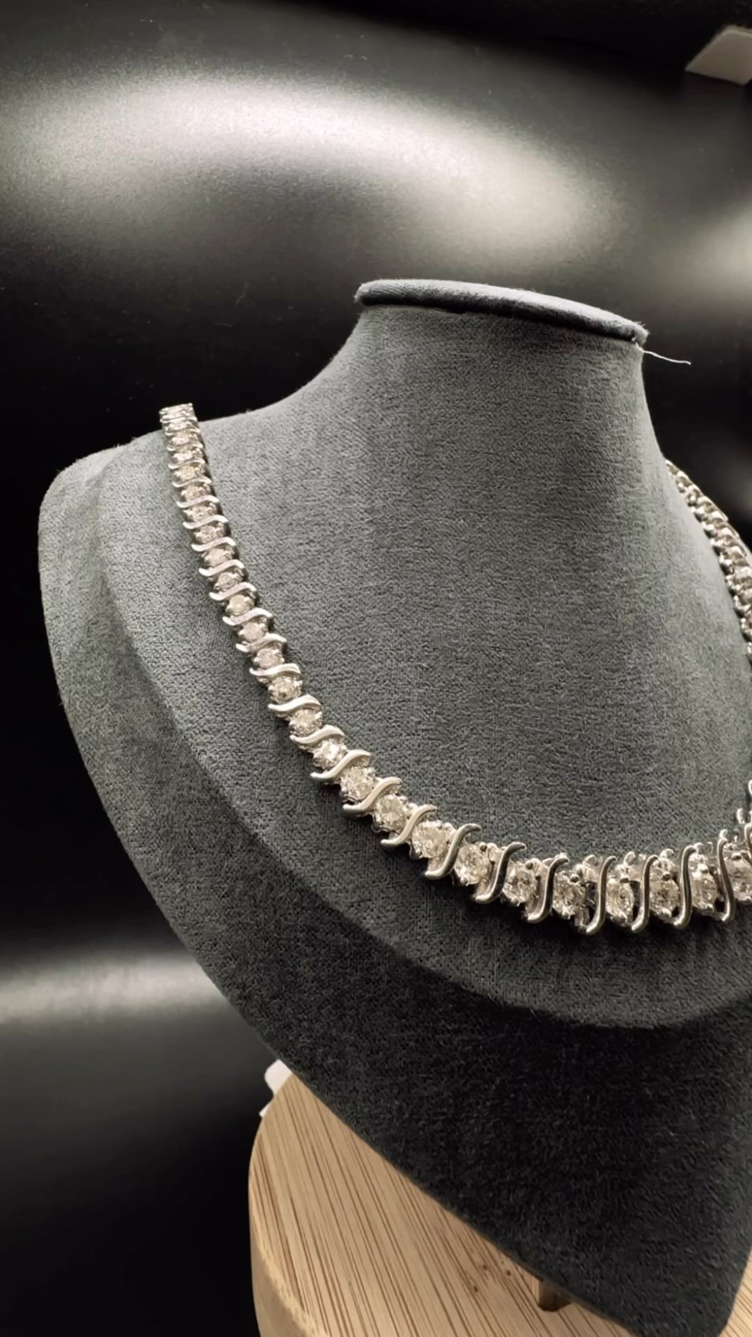 Here at International pawn we strive to always have the best jewelry! Today you’re looking at our new, 14kt white gold ladies cast and assembled S link, diamond grated tennis necklace! This is the perfect statement piece with its elegant casting! Contact us today to get information on where you can purchase this item today and bring home one of a kind present for your loved one for yourself!